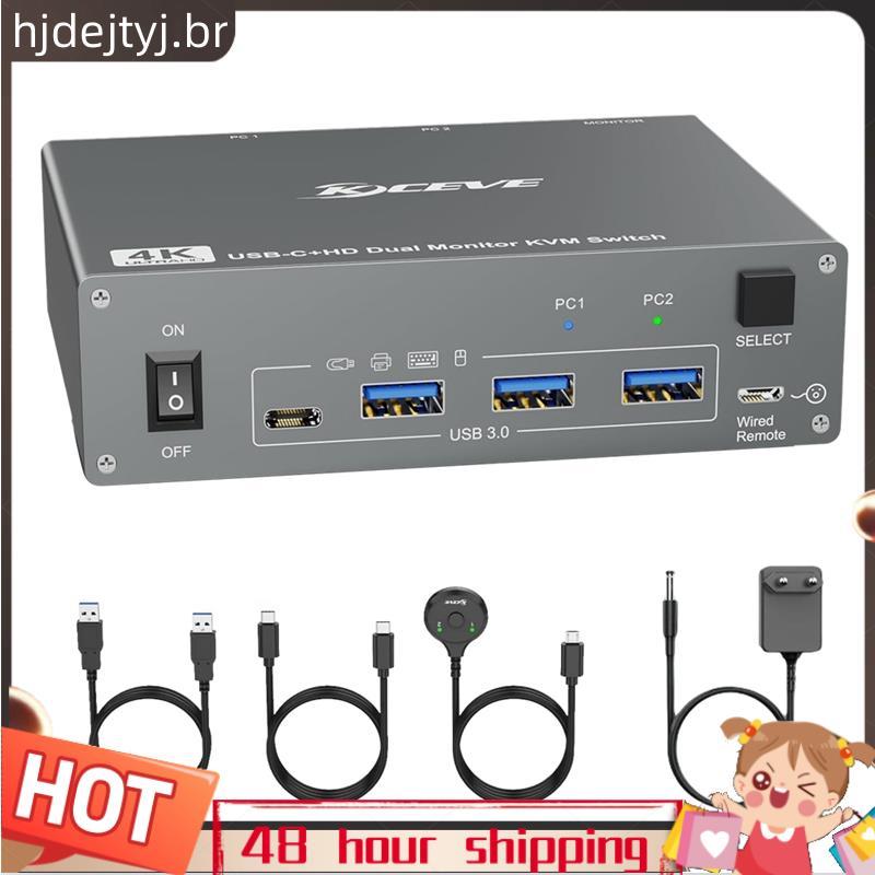 4K USB C KVM Switch 2 Monitores 2 Computadores , 4K @ 60Hz Monitor Duplo 3.0 Typc Switcher Plugue Da Ue