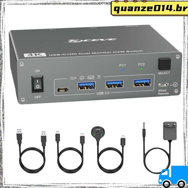4K USB C KVM Switch 2 Monitores 2 Computadores , 4K @ 60Hz Monitor Duplo 3.0 Typc Switcher Plugue Da Ue