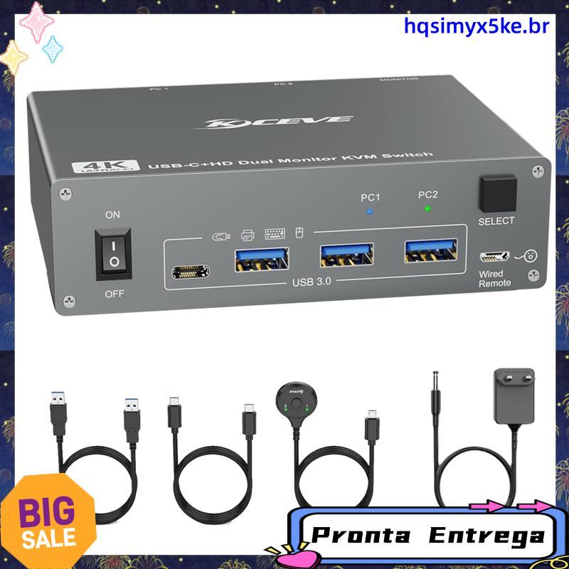 4K USB C KVM Switch 2 Monitores 2 Computadores , 4K @ 60Hz Monitor Duplo 3.0 Typc Switcher Plugue Da Ue