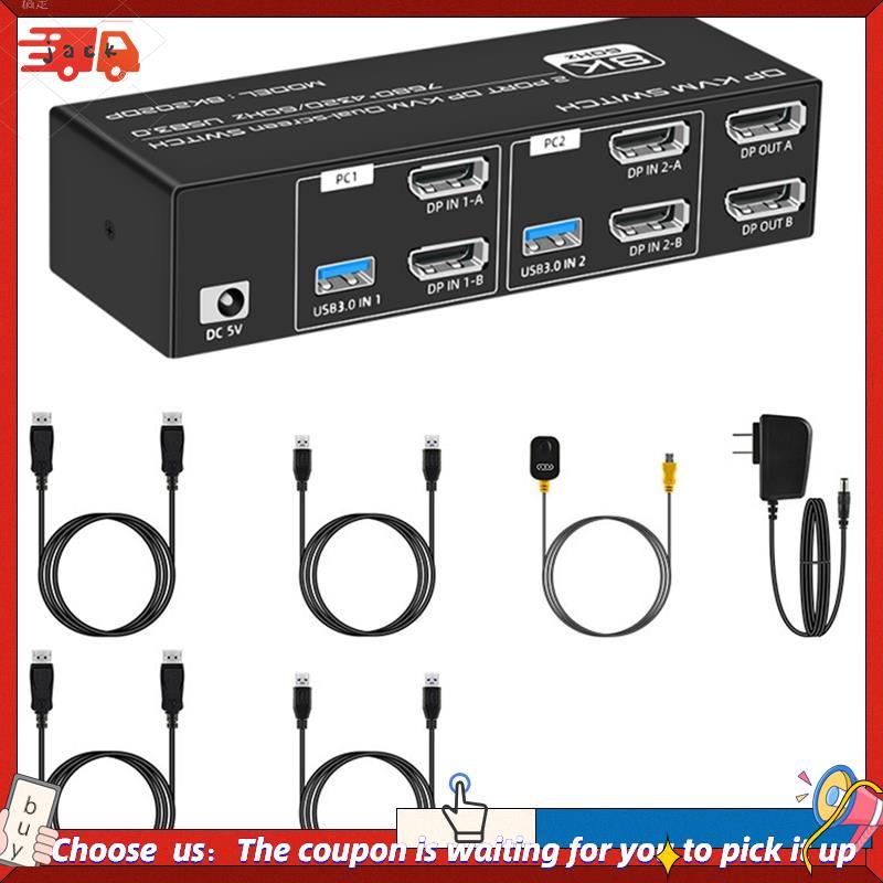 Interruptor KVM DP 8K Para 2 Computadores USB 3.0 Switch 2 Em 2 Saídas E 4 Portas Mouse Teclado Monitor Plugue Americano