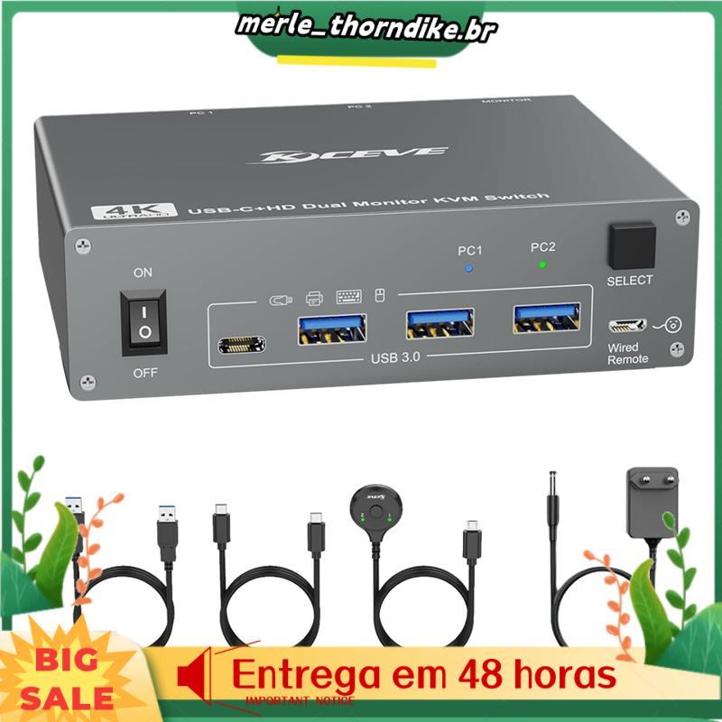4K USB C KVM Switch 2 Monitores 2 Computadores , 4K @ 60Hz Monitor Duplo 3.0 Typc Switcher Plugue Da Ue