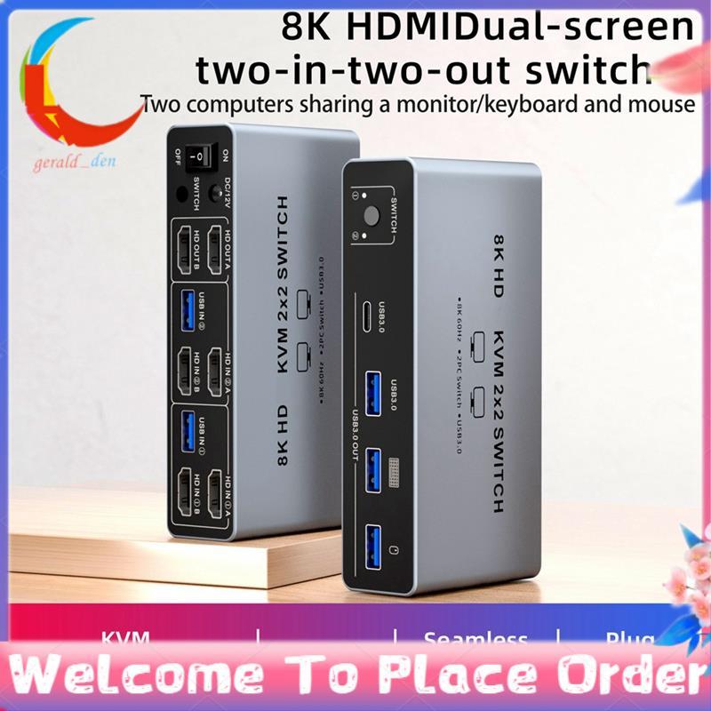 Switch 2x2 De Tela Dupla 8K-Comutador KVM Compatível 2-Em-Out Para Laptop/PC Monitor Teclado Mouse Compartilhamento Plug