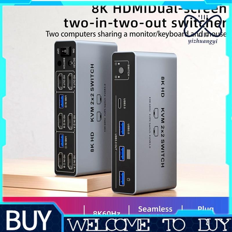 KVM 8K-Compatível 2x2 Switch Dupla Tela 2-Em-Out Switcher Para Portátil/PC Compartilhar Monitor Teclado Mouse Plugue Da