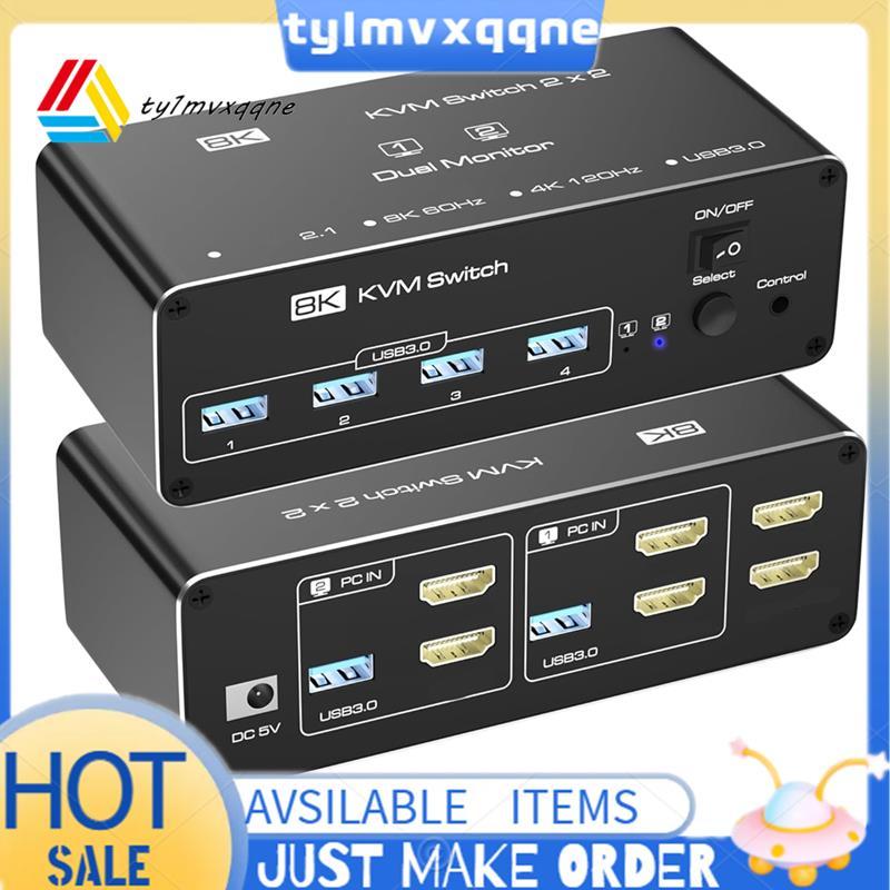 USB 3.0 KVM Switch 2 Monitores 2 Computadores ,-Para 2 PC Compartilhar Modo Estendido Com Suporte De 2 Telas