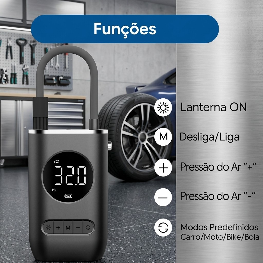 Calibrador Pneu Moto Bike Elétrico Portátil Mini Compressor De Ar Sem Fio Inteligente Recarregável Tipo-C Nillkin