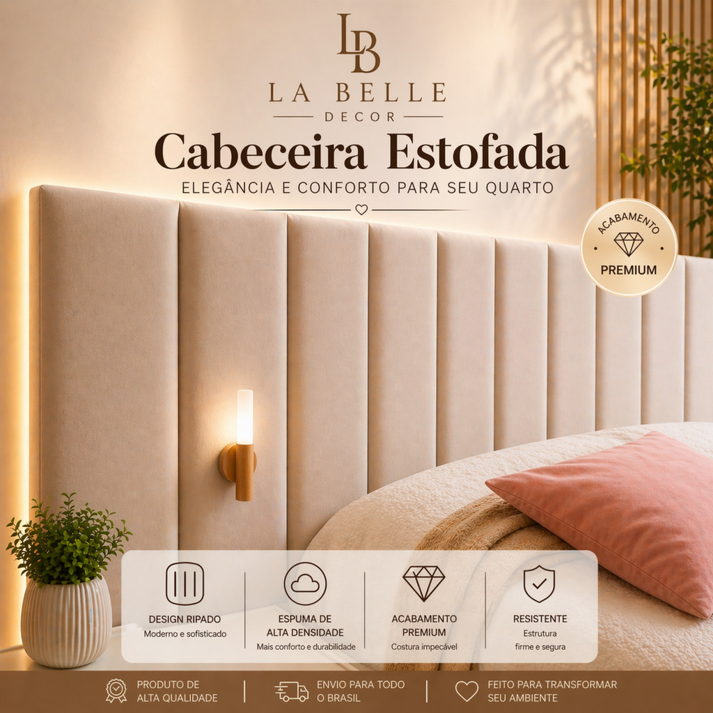 . Cabeceira 110 x 20 cm para Cama Box Estofada Modular | Premium Macia | Envio Imediato Full