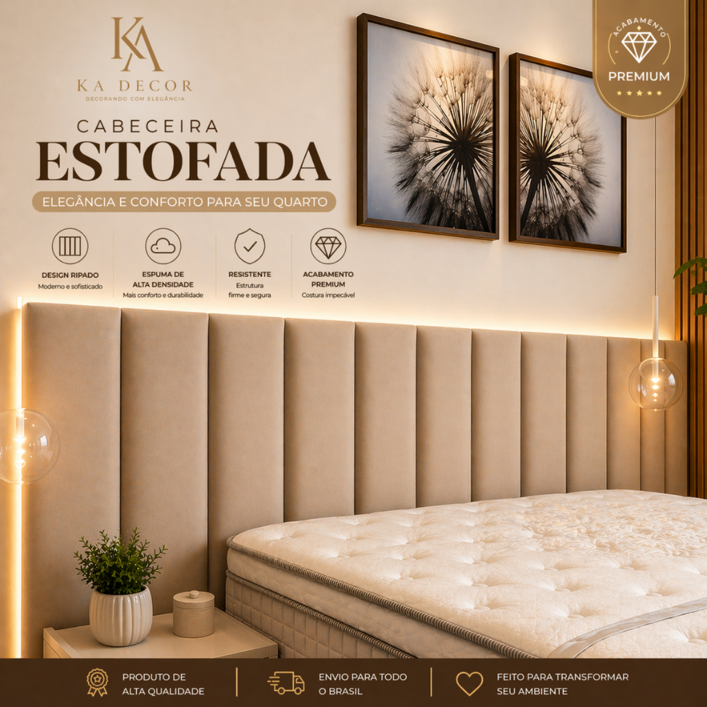 Cabeceira 110x20cm para Cama Box Estofada Modular | Premium Macia | Envio Imediato Full