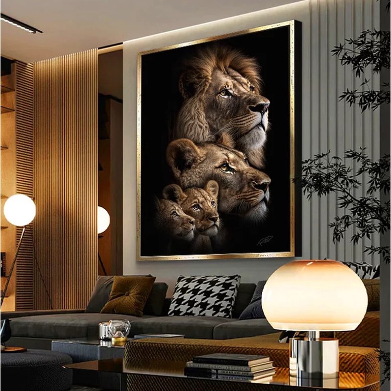 Quadro Decorativo 110x80cm Leão Dois Filhotes Full Color