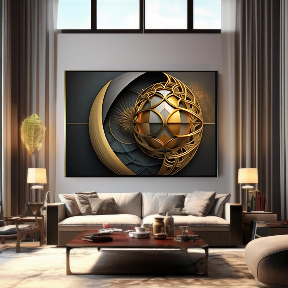 QUADRO TELA DECORATIVA 110X80ABSTRATO MEDIEVAL REDONDO HALL 4K FULL HD PREMIUM