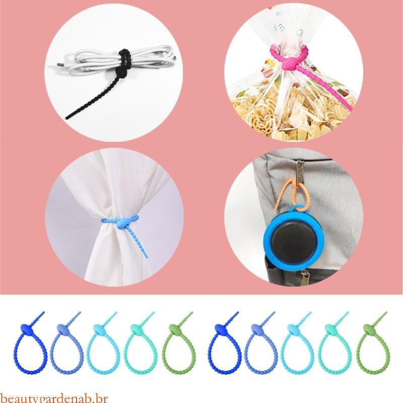 beautygardenab 10 20 50 Saco Reutilizável Silicone Fio Torcido Fixar Zip Tie Laços Flexíveis Para Orga
