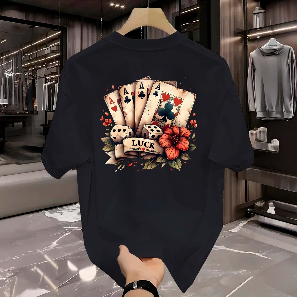 CAMISETA MASCULINO  100% ALGODÃO ESTAMPA LUCK CARTAS  PREMIUM CAIMENTO PERFEITO ESTILOSO