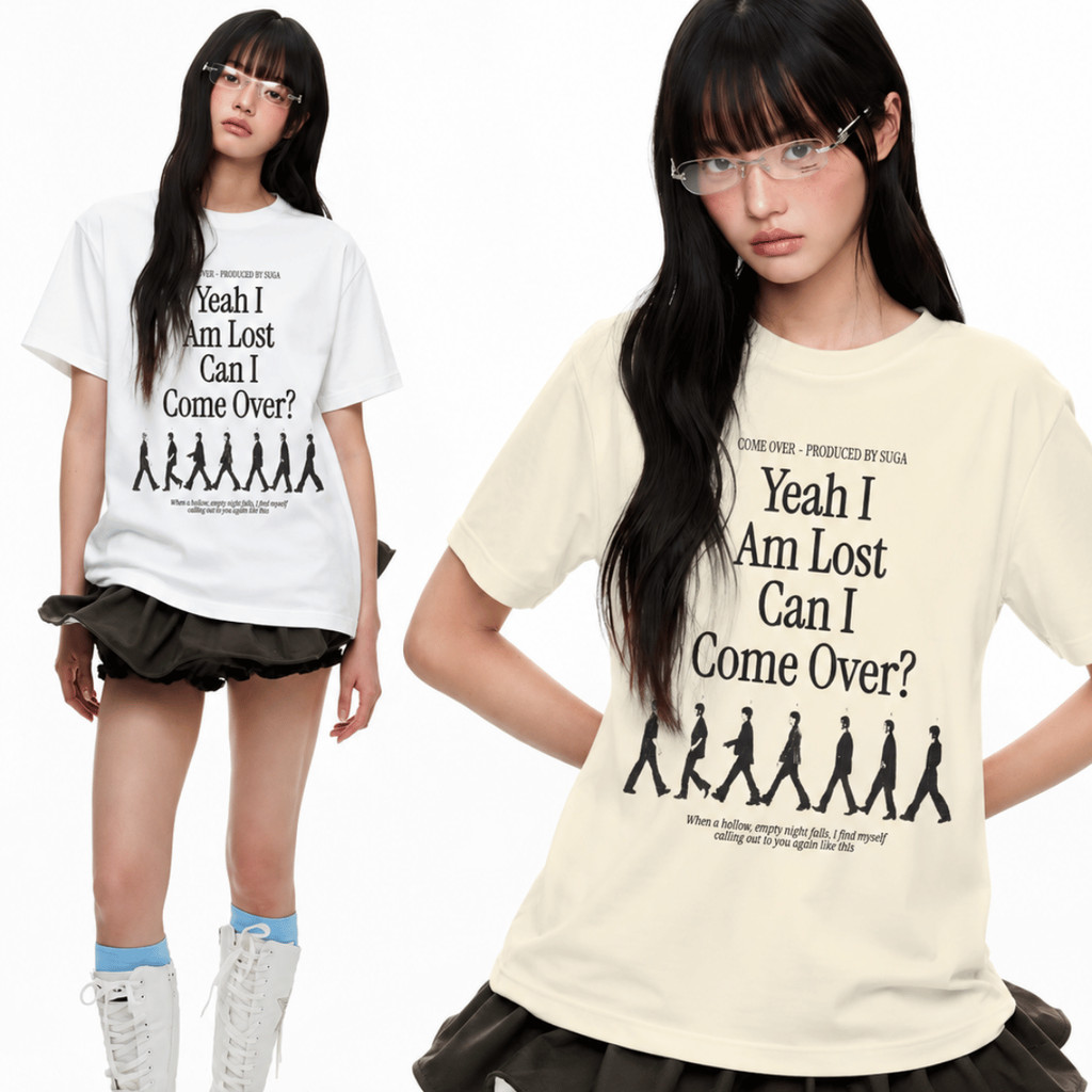 Camiseta BTS Come Over Produced By Suga Album K-pop Música Coreana Grupo Retrô Minimalista Streetwear 100% Algodão