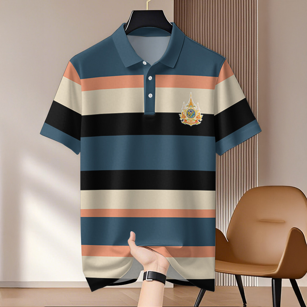 Nova Marca Masculina Cor horizontal Linha Bloqueada Camisa polo Roupas Masculinas retro ASEAN Bloco Superior Padrão over