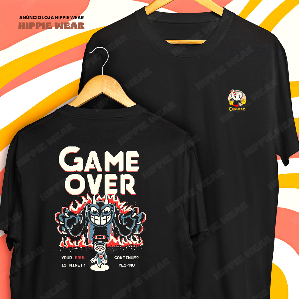 Camiseta Cuphead Game Over Boss Devil Retro Jogos Blusa Camisa 100% Algodão
