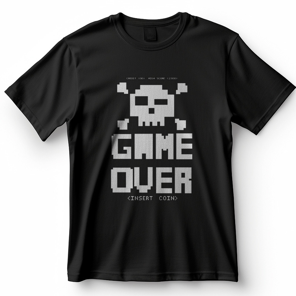 Camiseta Game Over Pixel Caveira Jogos Antigos Retro Blusa Camisa 100% Algodão