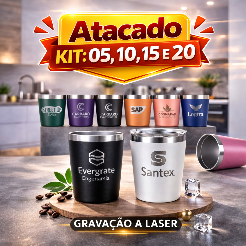 KIt 20,15,10 OU 5 copos térmicos 260ml - personalização com temas: festas, eventos, viagens