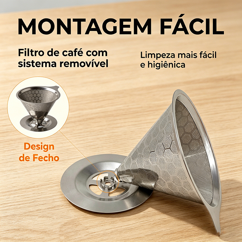 Filtro de café portátil em aço inoxidável, durável, adequado para uso doméstico e em viagens