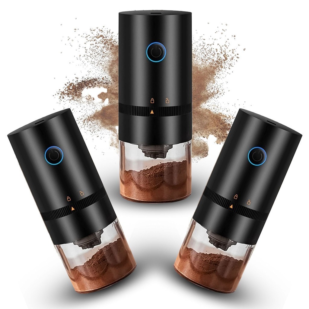 Kit 3 Moedores Café Elétricos Portáteis 25g Aço Inox 304 Recarregáveis USB com Moagem Ajustável para Casa Viagem Camping