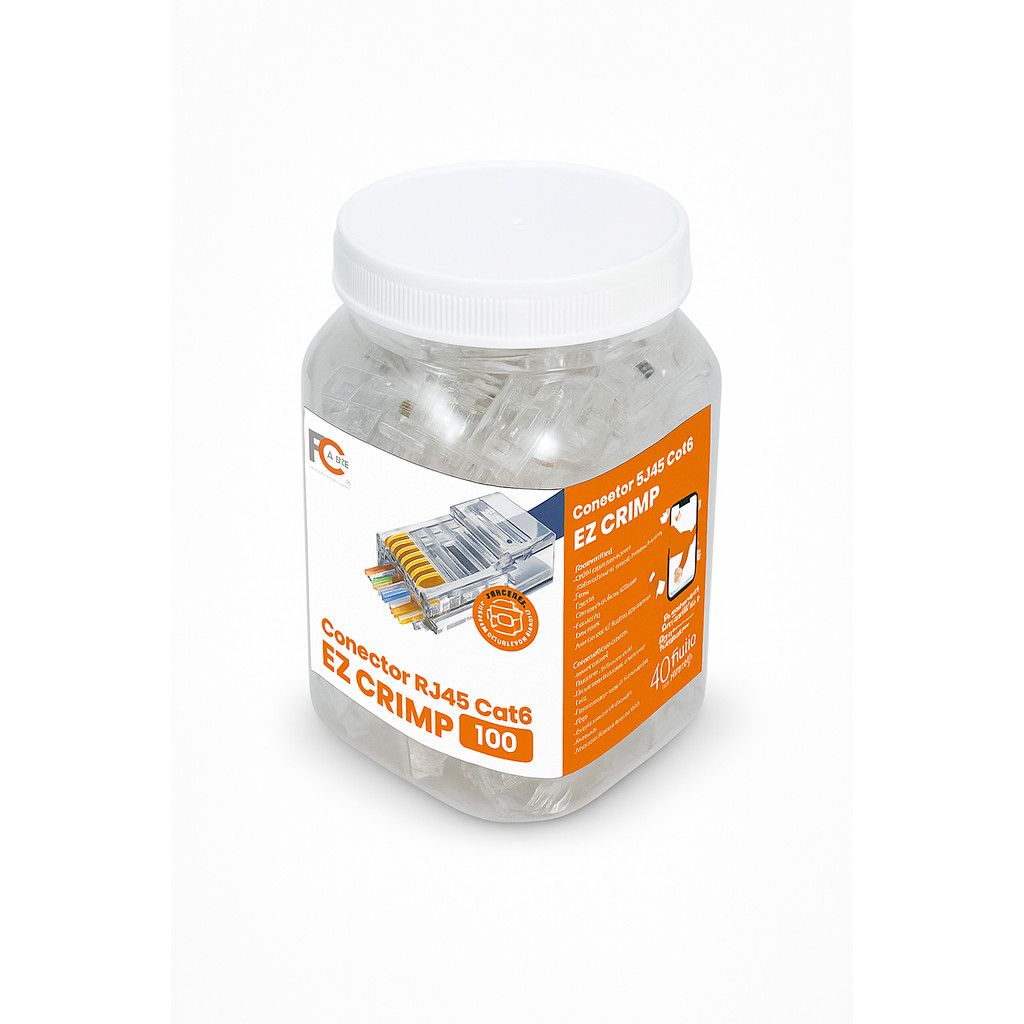 Kit 100 Conectores RJ45 CAT6 Passante EZ Crimp Rede Gigabit Pass Through Ethernet Elétrico