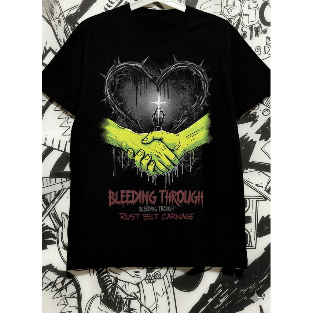 Music.Soul  Camiseta Masculina Bleeding Through | Estética Metalcore Agressivo | Unissex 100% algodão