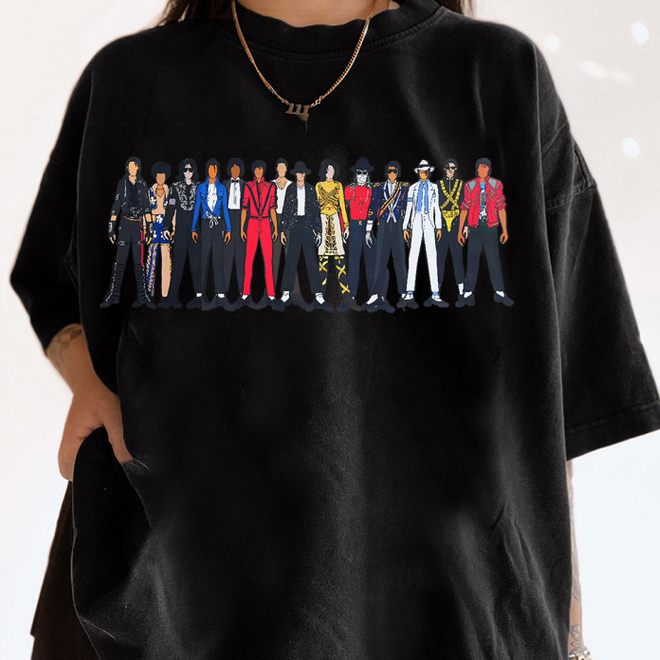 Camiseta Estampa Michael Jackson Outfit Through The Years Unissex Envio Imediato Camisa 100% Algodão