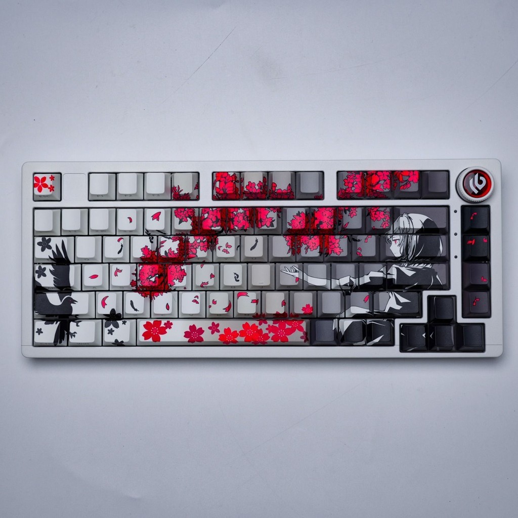 Sakura Raven Cherry Profile Shine-Through Impressão Lateral Conjunto De Teclas PBT De Tiro Duplo 134