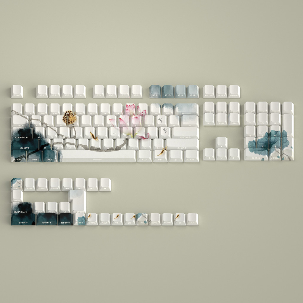 Lotus Charm Cherry Profile Shine-Through Impressão Lateral Conjunto De Teclas PBT De Tiro Duplo 130