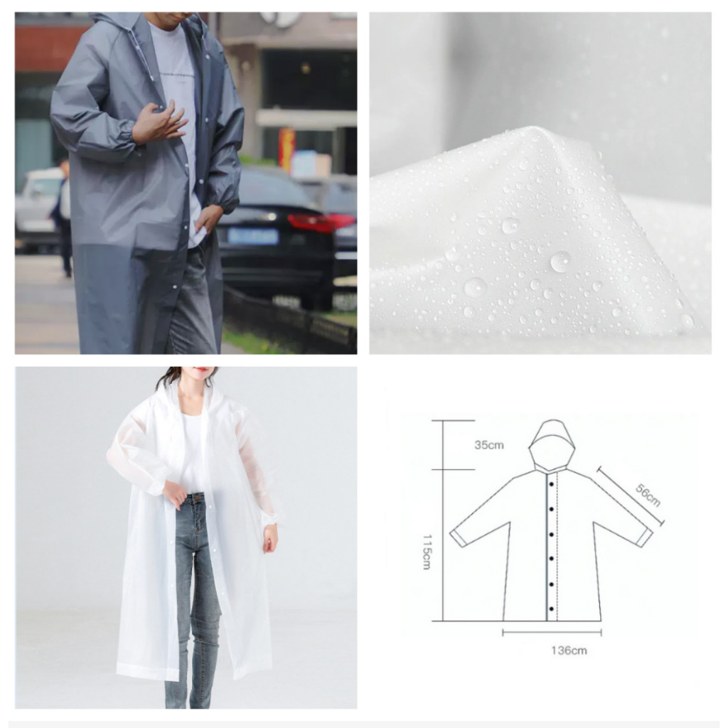 Capa de Chuva Grossa e Longa com Capuz Impermeável Unissex c/ botão abre fecha Transparente /AZUL Reforçada Reutilizável / capa de chuva descartável com capuz plástico sem botão adulto feminino masculino