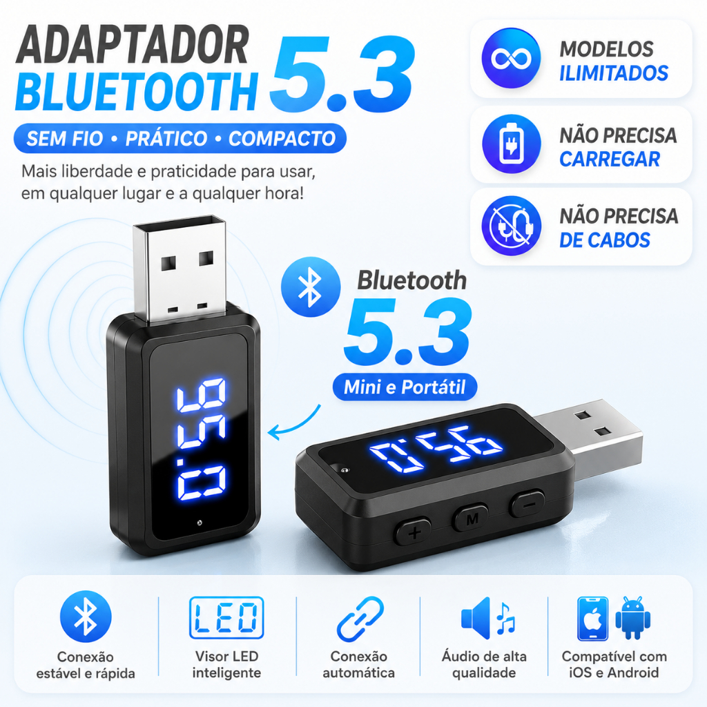 Adaptador FM Bluetooth Digital 5.4 para Carro Essager Transmissor FM Chamadas Viva-Voz Cancelamento de Ruído