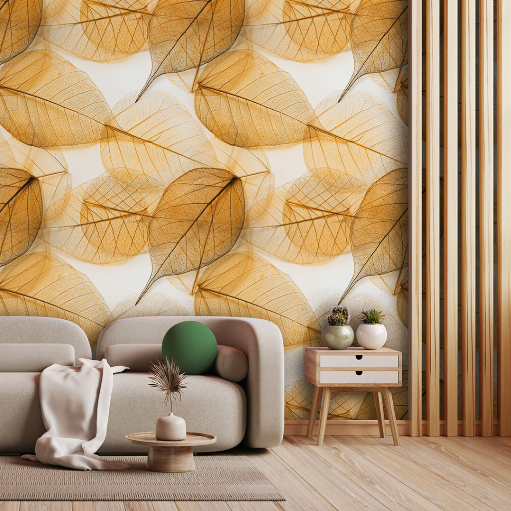 Papel de Parede Adesivo Folhas De Outono Transparente Decoração Lavável Rolo de 3 Metros