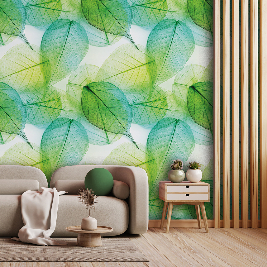 Papel de Parede Adesivo  Folhas Fundo Esqueleto Natureza Transparente Decoração 3 Metros