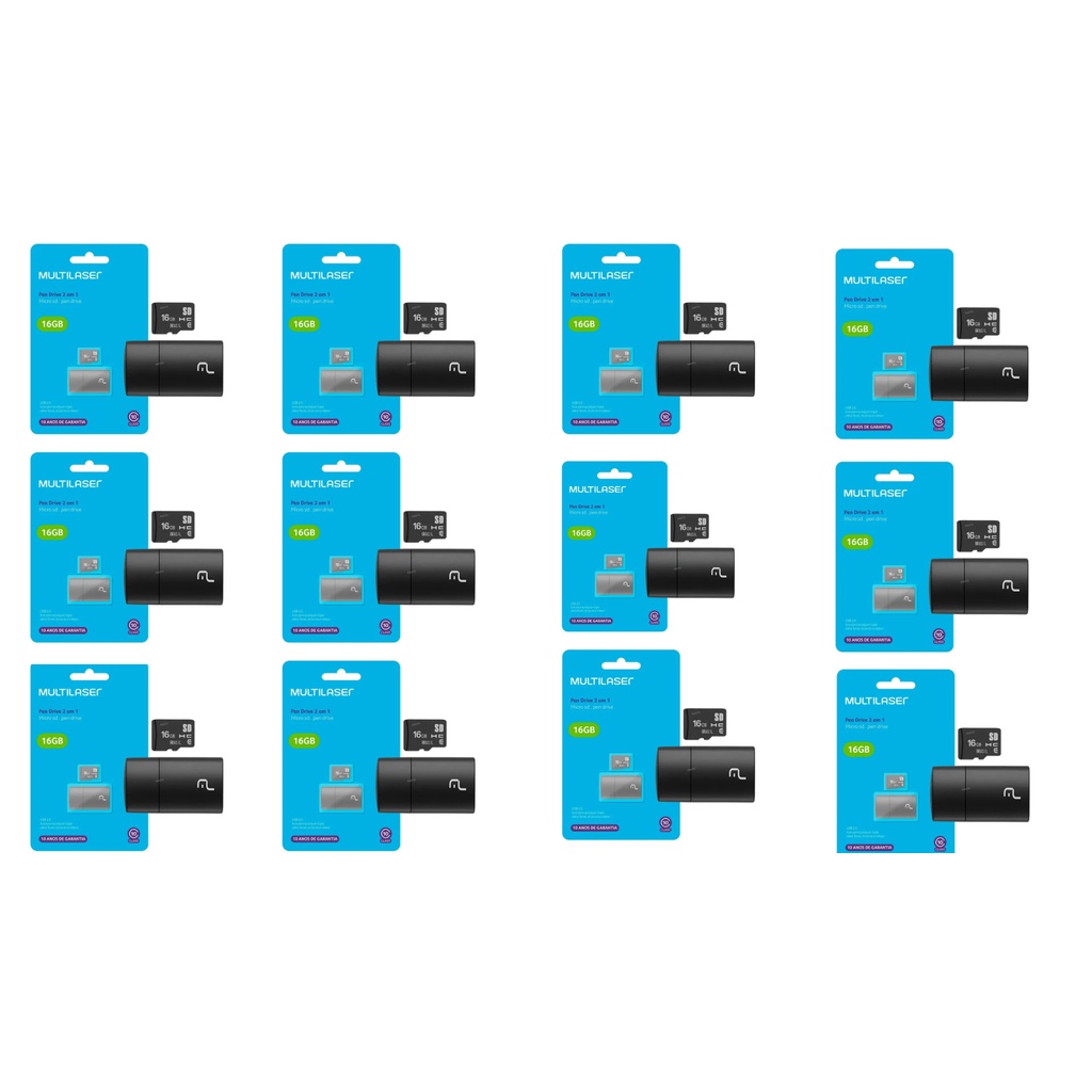 Kit 10 cartão de memória 16Gb Multilaser com adaptador para Pendrive Atacado Revenda