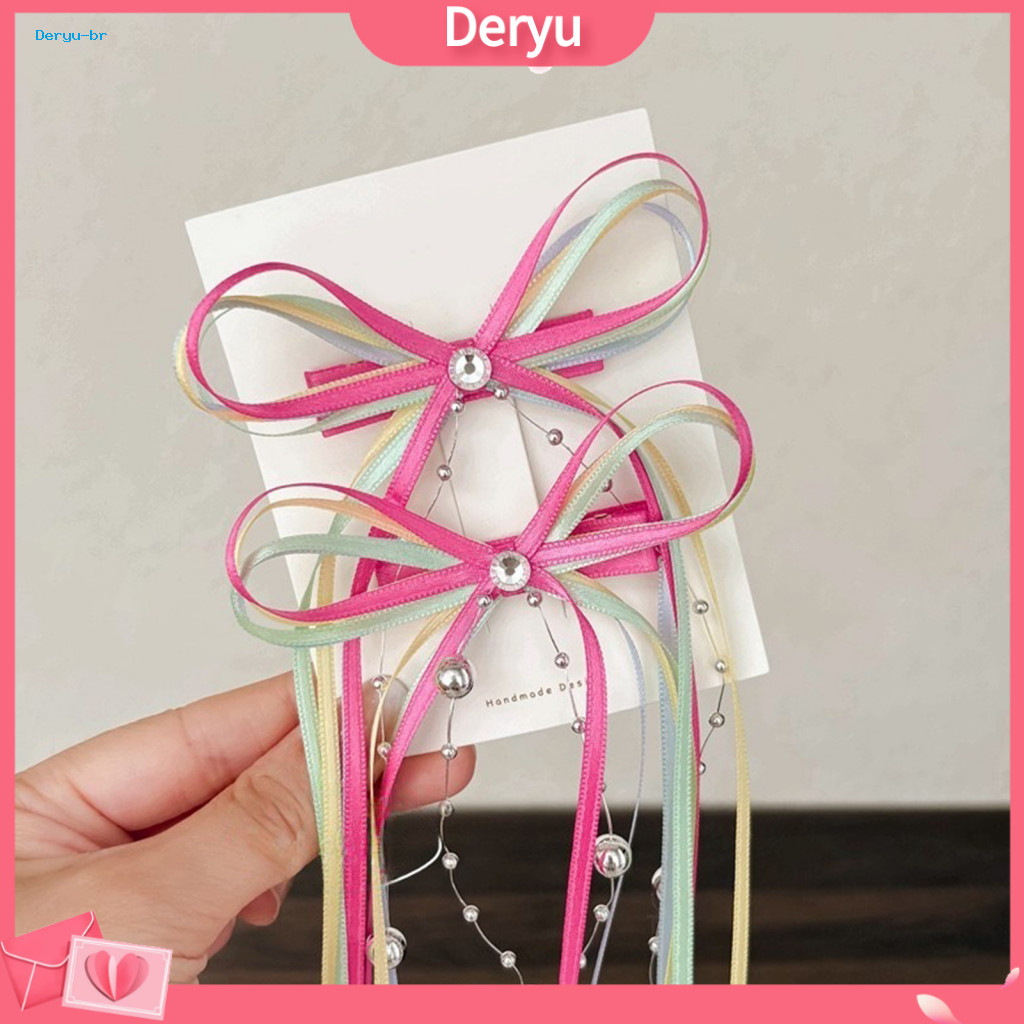 Stable Clamping Hair Clip Hairpin Multi-layer Satin Ribbon Bow with Beads Long Tassel Ballet Style Strong Grip Pin Elega