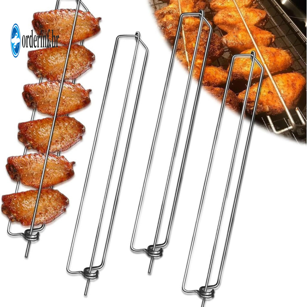 Heavy Duty Barbecue Tool Extended Handle Bbq Fork Stainless Steel Chicken Wing Grill Skewers Heat Resistant Clamping For