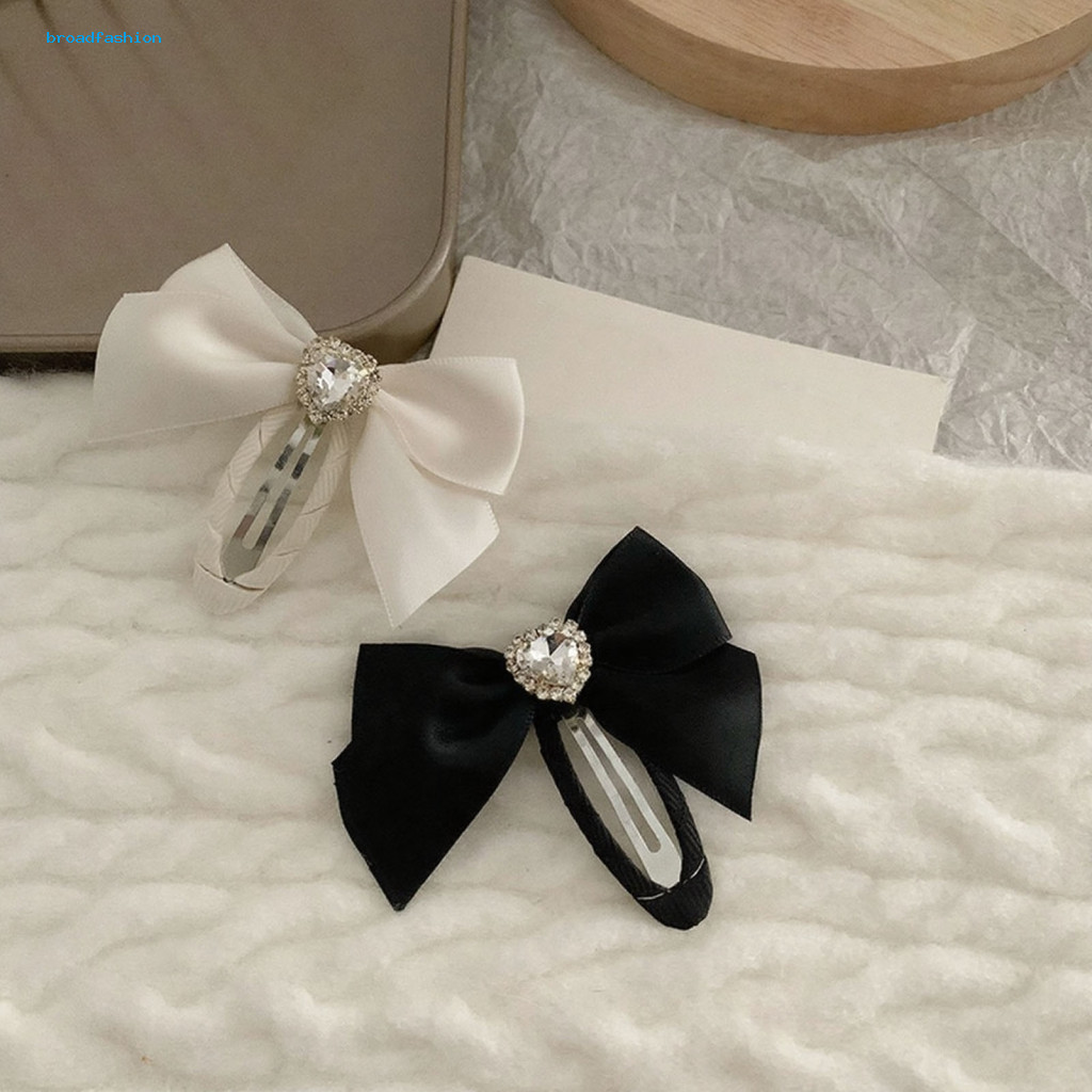 Stable Clamping Hairpin Gentle Hair Clip Women’s Smooth Satin Ribbon Bow with Sparkling Rhinestones Bb Accessory – E