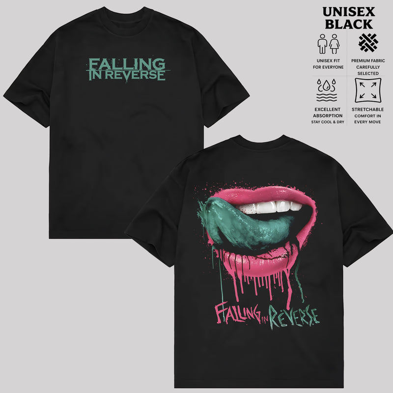 Music.Soul Camiseta Masculina Falling in Reverse Banda Labios Estampa Retrô Confortável Moderna Estilosa Casual