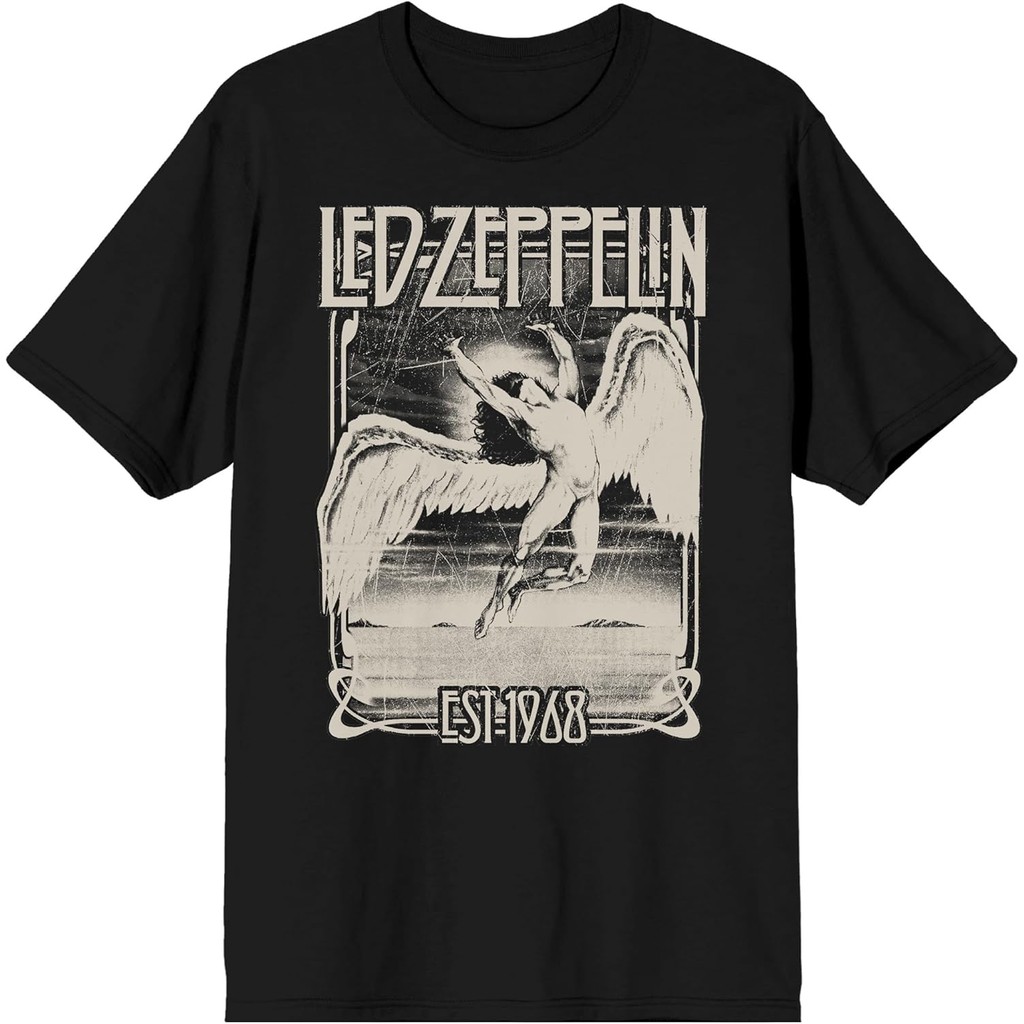 Camiseta masculina preta de manga curta com gola redonda Led Zeppelin Icarus Falling 68