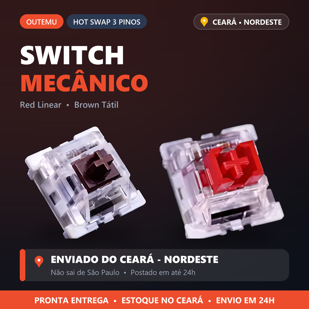 Switch Outemu Mecânico Red Linear Brown Tátil - Hot Swap 3 Pinos - Kit 20/50/110 Unidades - Reposição Teclado Mecânico