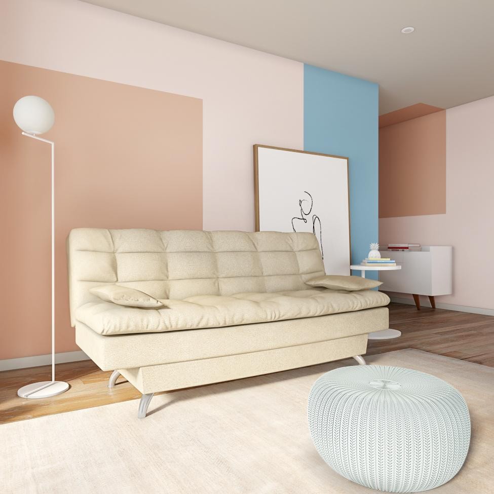 Sofá-Cama 3 Lugares Casal Superior Suede Velvet Bege
