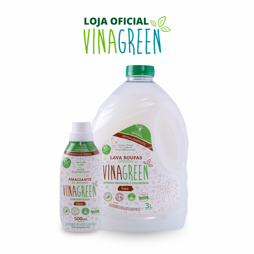Combo Vinagreen Lava Roupas Liquido de Coco 3 l + Amaciante de Coco Concentrado 500 ml