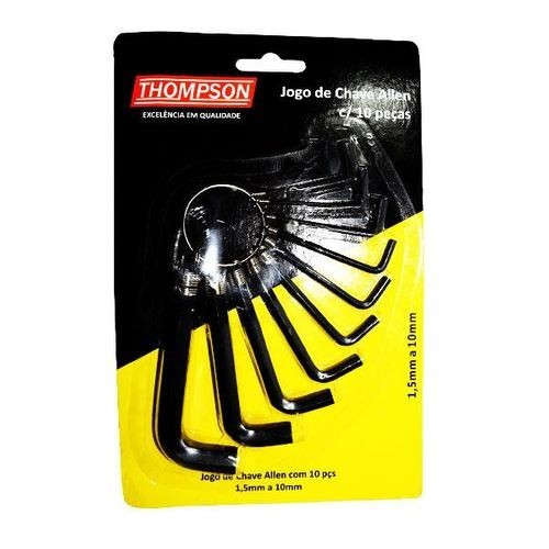 Jogo de Chaves Allen de 1,5 a 10mm com 10 Peças - THOMPSON-104