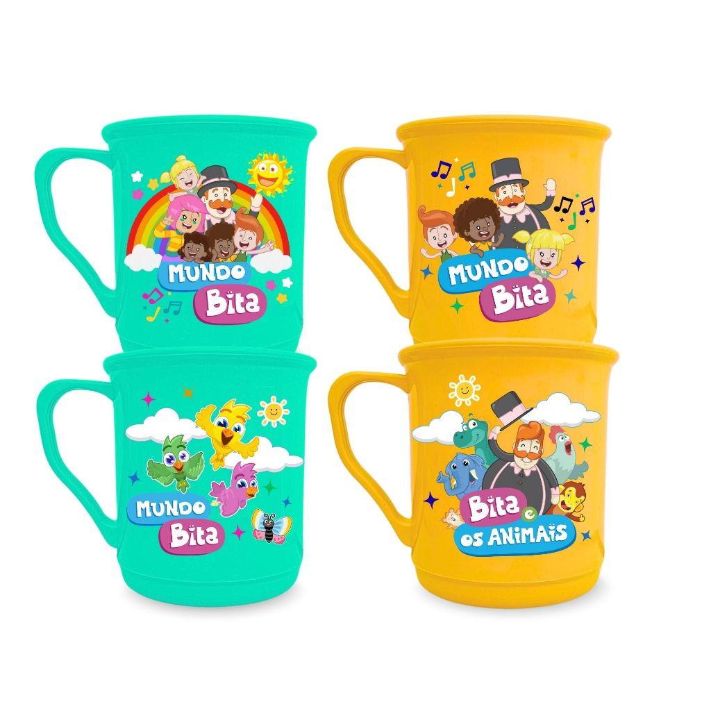 2 Caneca Infantil Personalizada Mundo Bita Não Desbota Multiuso Sem BPA Presente Colorido Criança
