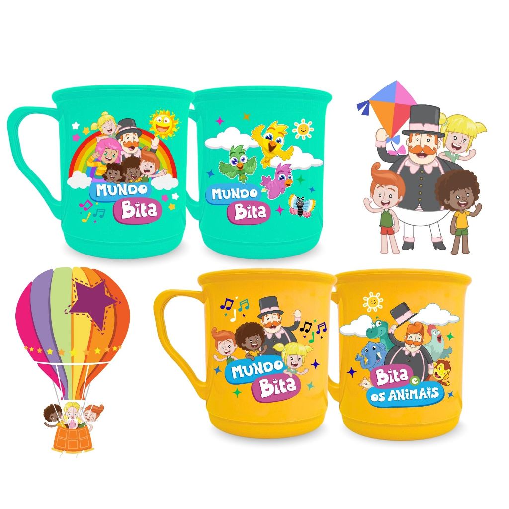 2 Caneca Infantil Personalizada Mundo Bita Não Desbota Multiuso Sem BPA Presente Colorido Criança