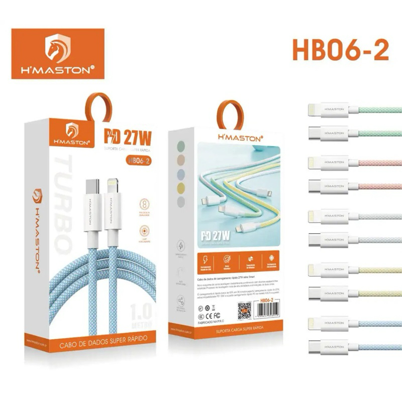 Cabo Carregador USB Tipo-C H'Maston HBO6-2 e Para IOS Compatível Com iPhone Original 27W 1 Metro