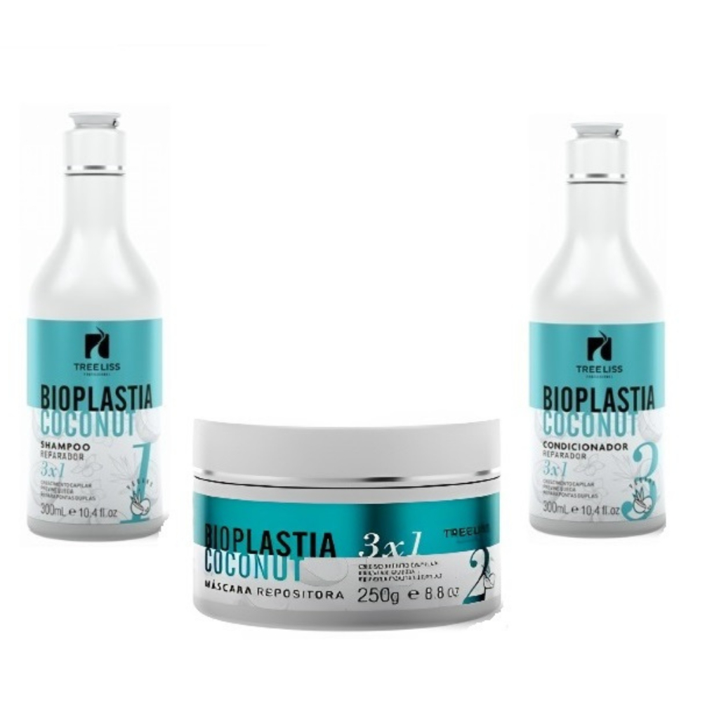 TRATAMENTO BIOPLASTIA COCONUT KIT 3 ITENS SHAMPOO + CONDICIONADOR 300 ML + MÁSCARA 250 GR