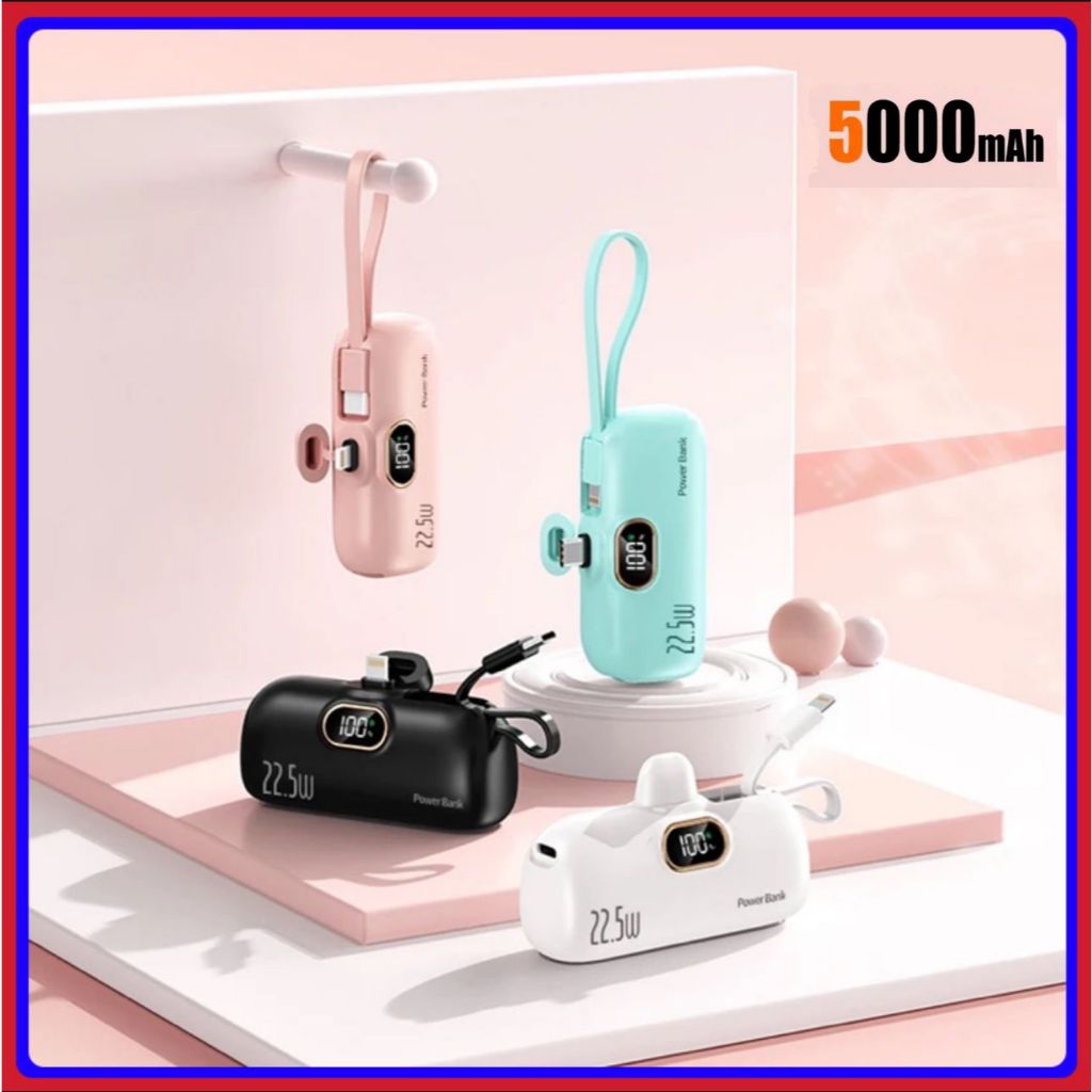 Mini Power Bank 22.5W carregador portátil 5000 mAh Creative Capsule Compativel Type-C