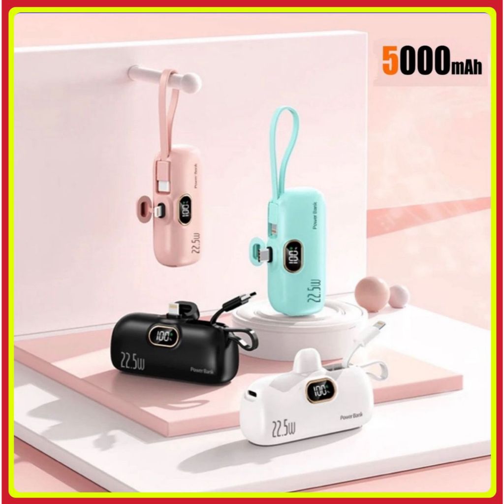 Mini Power Bank 22.5W carregador portátil 5000 mAh Creative Capsule Compativel Type-C