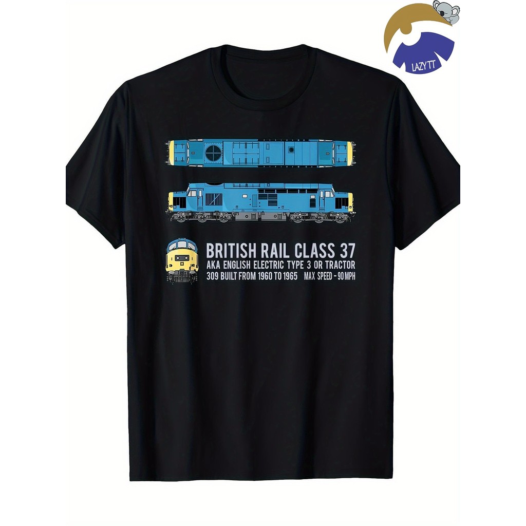 Camiseta Masculina British Rail Classe 37 Vintage Train | Design De Locomotiva Retrô Com Logotipo 37025 E 375912 Placa D