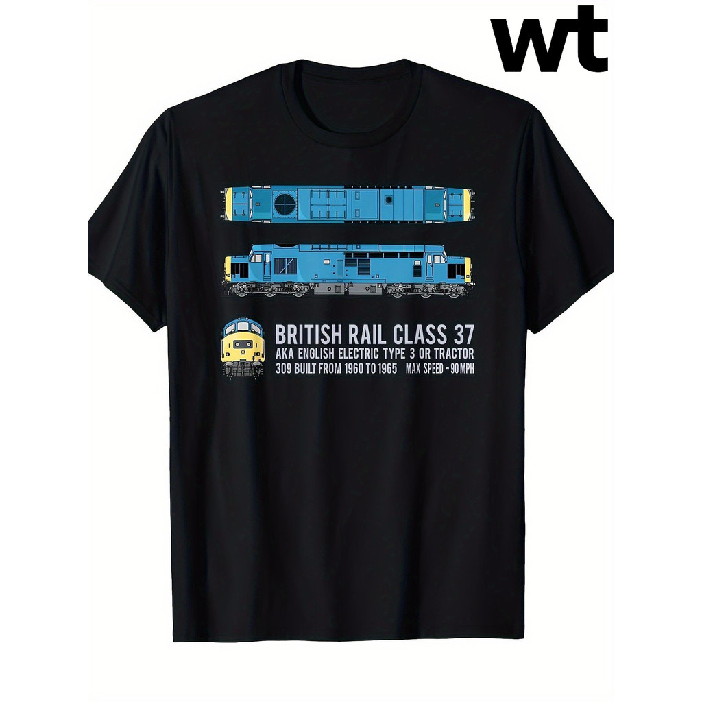 Camiseta Masculina British Rail Classe 37 Vintage Train | Design De Locomotiva Retrô Com Logotipo 37025 E 375912 Placa D