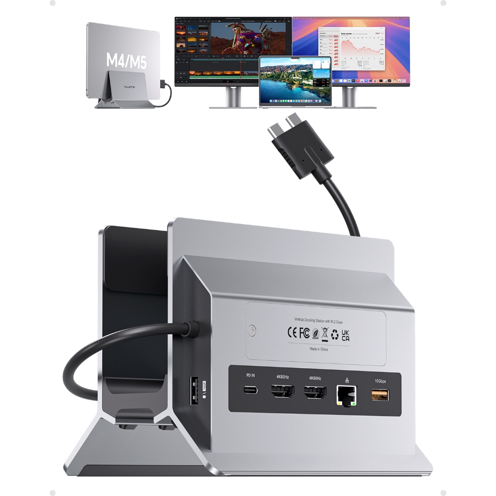 Docking Station PULWTOP para MacBook com suporte a dois monitores 4K@60Hz, gabinete para SSD M.2 NVMe para MacBook M5/M4